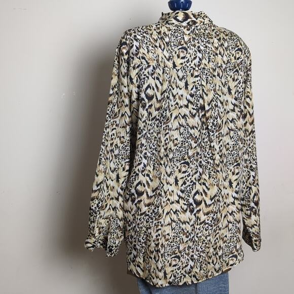 Vintage Boho Silk Animal Print Blouse Women's Medium Oversized - Picture 5 of 7